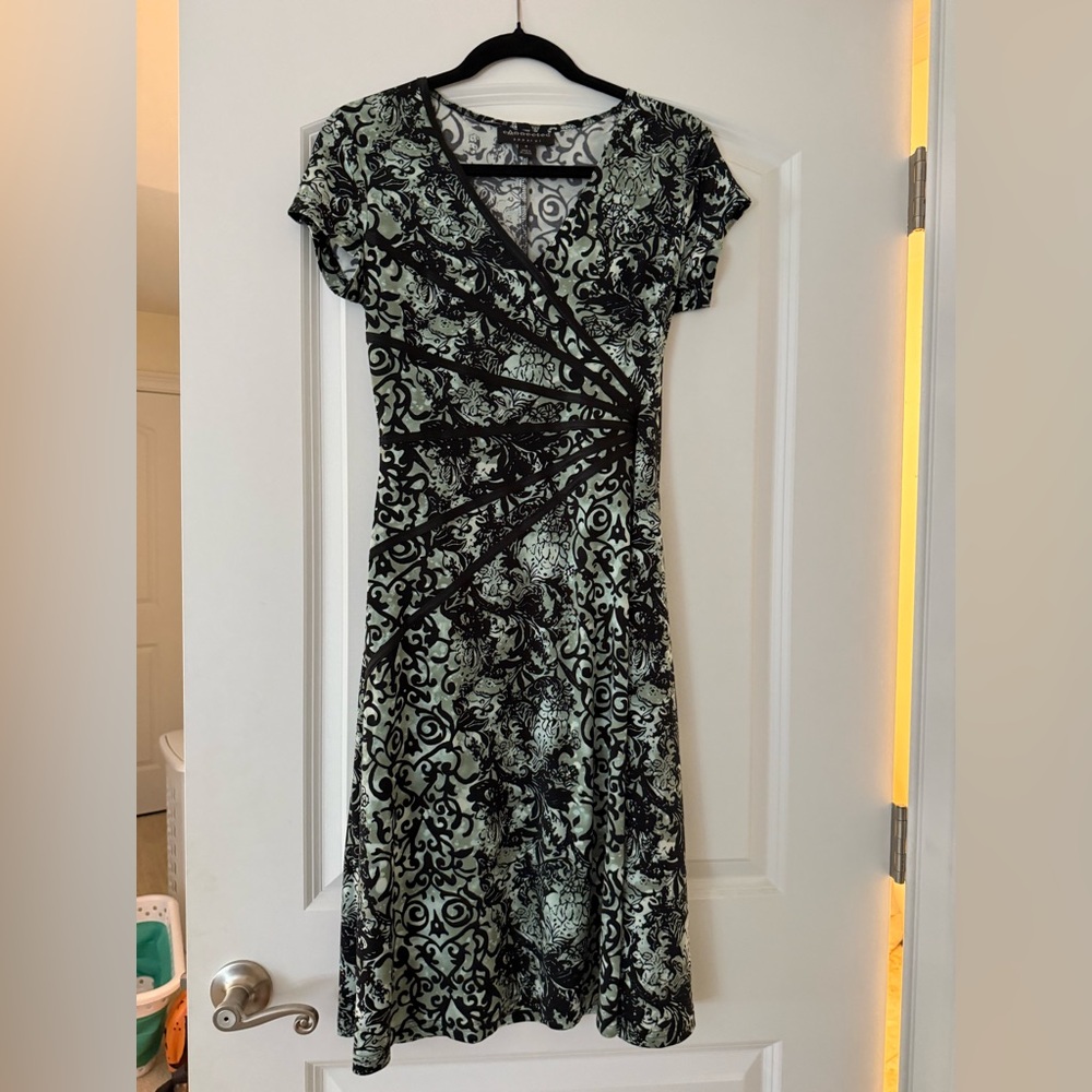 Vintage Y2K Black and Green Patterned Dress